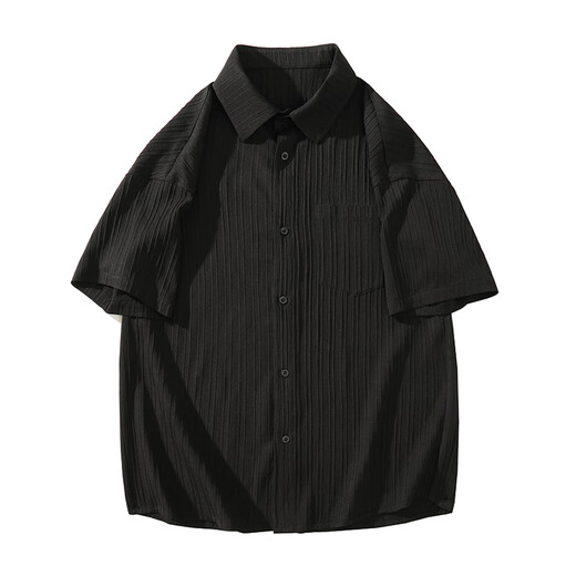 Foss Phil Camisa de manga corta Hombres Otoño 2025 Nuevo tamaño de gran tamaño Hielo de alta gama Camiseta casual delgada Fina Men JCDM-C834 Negro 2xl