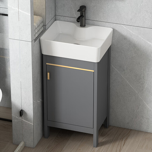 Dafify kleine Apartment Badezimmerschrank Keramik integriertes Becken bodenbestand extrem schmales Waschbeckenschrank kombinierter Balkon Waschbecken Waschbecken Waschbecken 4837 Grau 1618 Volltür-Set