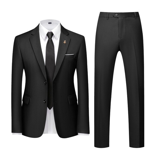 Vocacool suit suit for men, slim fit, youth formal wear, professional wear, three-piece suit, wedding dress, work interview, student jacket, black two-button (suit, trousers, white shirt, black tie) XXL/131-149Jin Jin is equal to 0.5 kg