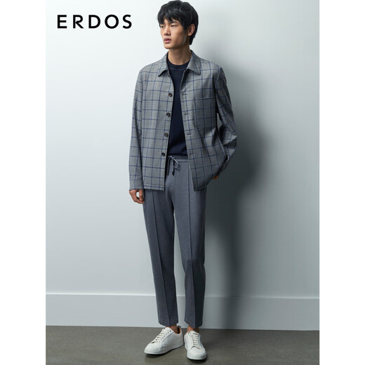 
ERDOS high-string wool lapel loose classic window grille design men's jacket blue gray grey grille XL 180/100A