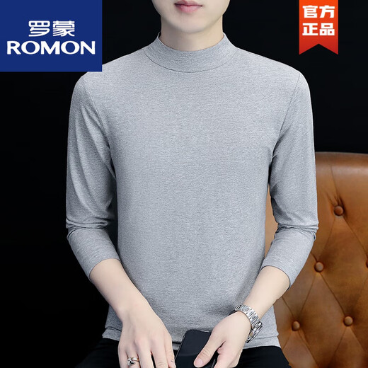 ROMON cotton autumn and winter half turtleneck bottoming shirt men's slim fit inner long-sleeved T-shirt mid-collar men's autumn coat outer wear YPT192 black half turtleneck L recommended 115-130Jin Jin equals 0.5 kg