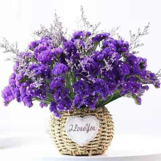 AIMAN Yunnan Flowers Dried Flower Bouquet Forget-Me-Not Lover Grass Combination Starry Living Room Real Flowers Flower Arrangement Home Furnishings Purple + Grass Includes Round Flower Basket