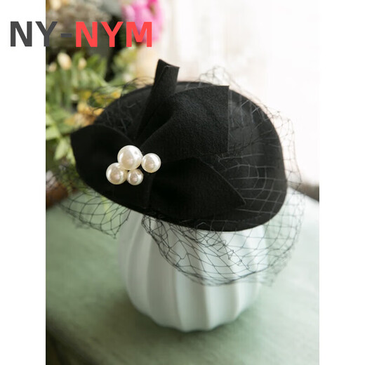 NY-NYM Französisch Elegant Britisch Retro Mesh Beret Wolle Wolle Hochzeits Bankett Weißer Brautkopfschmuck Weißer Durchmesser etwa 17 cm/mit Clip