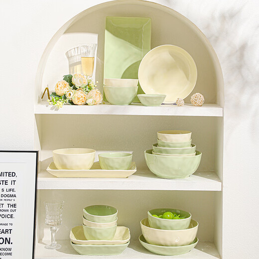 Persson bowls, plates and tableware set, cream-style household small fresh set, high-looking bowls, plates, chopsticks and tableware set, 9-piece set