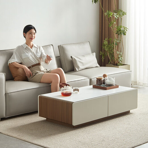 Lin's Home Modern Simple Retractable TV Cabinet Coffee Table Floor Living Room Lin's Wood Industry UV1M Walnut Color Coffee Table