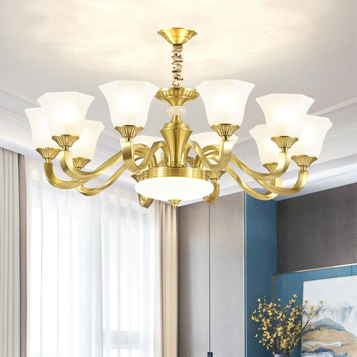 Boruike American Brass Chandelier Living Room Lights Luxury Luxury Amospheric Dining Room Lights Simple Retro Bedroom Study Light Duplex Floor Chandelier 691-8 Heads (avec LED à trois couleurs)