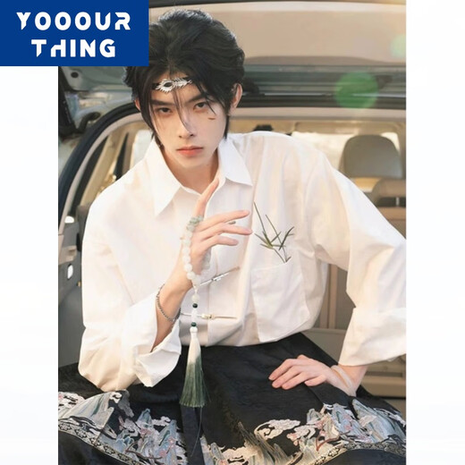 YOOOURTHING中国风男装新中式衬衫男高级感痞帅上衣搭配马面裙的白色衬衣长袖 550-白色 XL