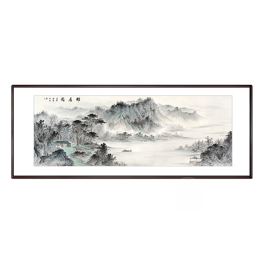纯手绘高端国画客厅装饰画沙发背景墙挂画办公室字画山水壁画 雅居图 框好尺寸：16862CM松木画框直角