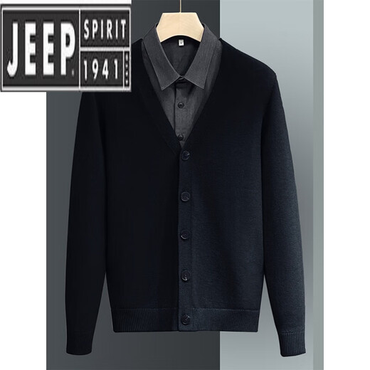 JEEP SPIRIT男装针织开衫男士毛衣外套薄款商务V领毛线衣男春秋冬202 MY9031黑色 M