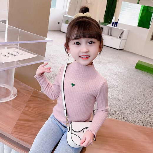 G.duck girls thin knitted bottoming shirt spring and autumn 2025 new children's sweater autumn long-sleeved T-shirt baby tops lotus root pink 90 cm