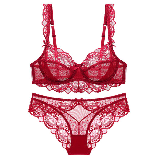 
VRSZEE light luxury brand underwear for women thin style gathering bra set small breasts and sexy lace underwear seductive bikini black 75B
