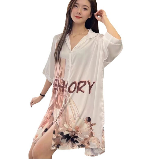 冰丝睡裙女网红夏季薄款可爱甜美丝滑亲肤宽松大码居家服可外穿 719橘色猫咪裙 XL【120-140斤】