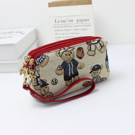 Changyin canvas ethnic style clutch bag, small wrist bag, women's mobile phone bag, bear big screen mobile phone coin purse shoulder bag, bear wine red