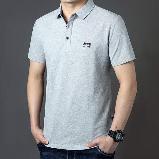吉普（JEEP）短袖t恤男夏季polo翻领半袖商务休闲宽松舒适体恤衫1283 1283灰色 M码建议120-140斤穿着