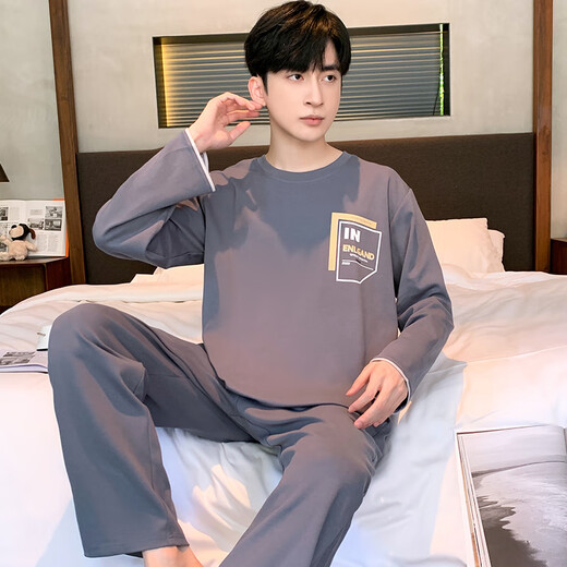 
Catman (MiiOW) spring and autumn long-sleeved thin cotton pajamas for men in summer loose large size teenagers can wear home clothing suits outside QZ9901 L (recommended 110-140Jin [Jin equals 0.5 kg])
