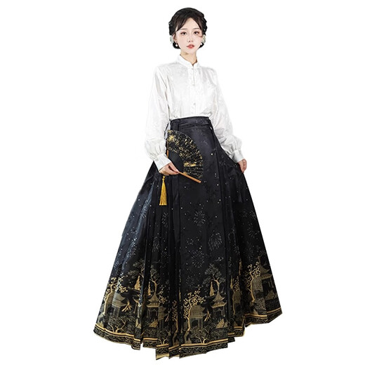 Faleta de cara de Yishangmei Falda de la cara de nuevo Vestido de mujer para mujeres adultas de estilo chino Hanfu Small Summer 2025 Nuevo vestido de estilo chino Rojo [Falda de cara dorada + Top White] M [Adecuado para 100-115Jin [Jin equivale a 0.5 kg]]