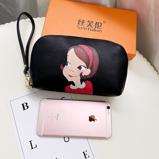 Sephren 2024 summer new genuine leather handbag for women small bag holding soft cowhide fashion printed large capacity coupon wallet handbag cartoon 1