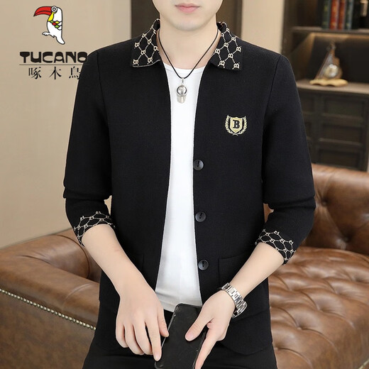 Woodpecker (TUCANO) slim suit men's knitted suit European station spring and autumn high-end embroidered jacket Korean cardigan jacket Black C0062 (cardigan woolen) M
