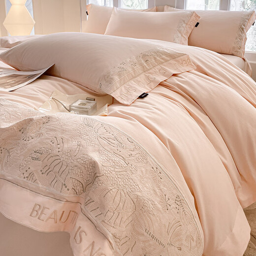 Mercury Series Autumn and Winter Class A 100 Count High Precision Cotton Sanding Four-piece Set Light Luxury Thickened Warm Pure Cotton Quilt Cover Bedding Class A Maternal and Infant Grade Heavy Industry Embroidery Admiration - Night Gray 1.8 Sheet Style Four-piece Set - Quilt Cover 200x230