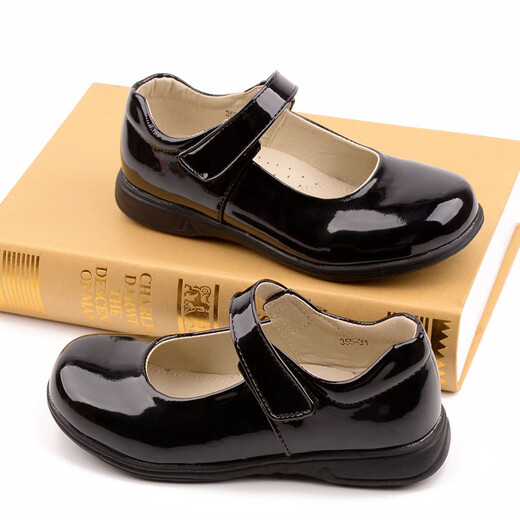G.duck girls black leather shoes children student performance shoes girls princess single shoes middle and large children dress shoes etiquette school uniform shoes 55 watt black 38 inner length 24 cm