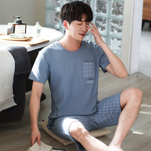 
From the heart pure cotton pajamas men's summer short-sleeved shorts Korean style casual loose plus size home clothes men's pajamas suit JF 9905 3XL men [height 185-190 weight 180-200Jin [Jin equals 0.5 kg]]