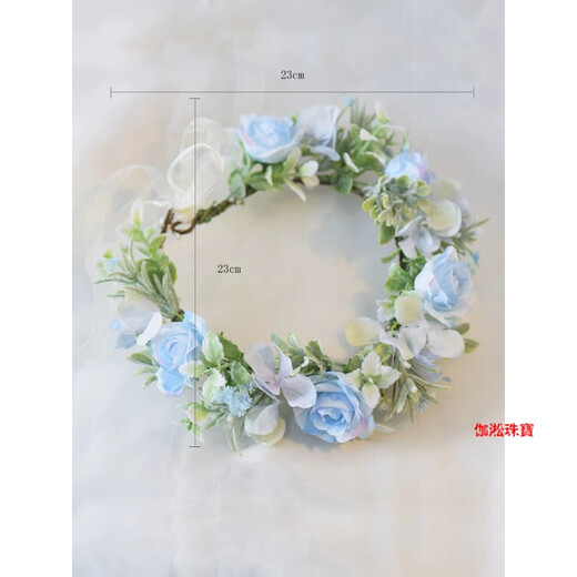 VAN CRUDE ANNORA garland headdress forest style handmade flowers fairy bridal headdress simulated blue garland photo studio travel shooting location bridesmaid green leaf pointed garland