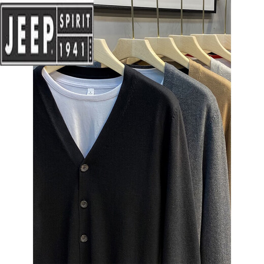 JEEP SPIRIT男装针织开衫男士毛衣外套薄款商务V领毛线衣男春秋冬202 MY9031黑色 M