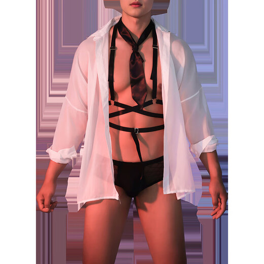 Feimu role-playing sexy pajamas for men, exclusive couples stimulation uniform, temptation thong, three-point sexy pajamas, men's uniform + black plaid underwear