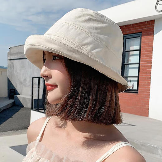 Shifang Xiucai Japanese-style fisherman hat with long front and short back, Korean version, casual and versatile, trendy spring and summer thin basin hat, sun protection and sunshade hat, off-white M (56-58cm)