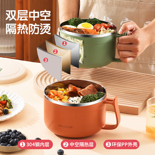 Maxcook 304 stainless steel instant noodle bowl student lunch box instant noodle cup 1200ML blue gray MCFT0070