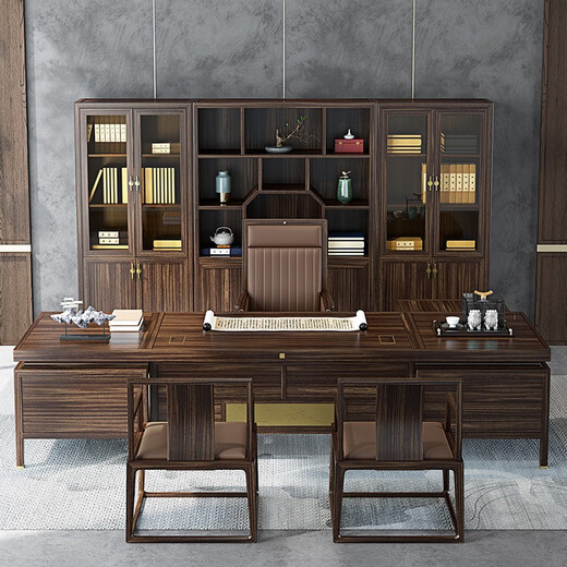 Sanko Furniture Black gold boss desk office desk and chair combination new Chinese style solid wood executive desk CEO desk high-end and elegant 2.2m desk deposit