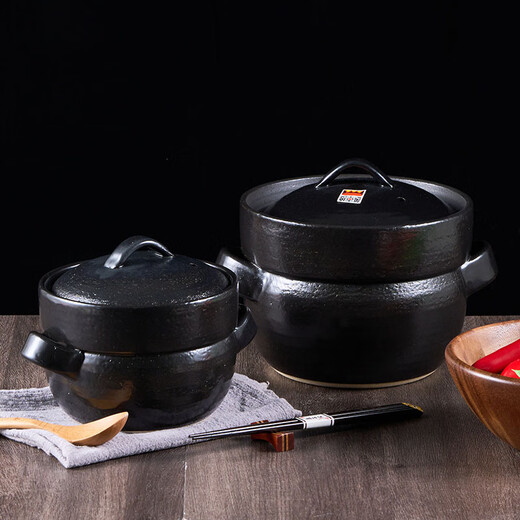 可可屋日本原装进口万古烧黑色双盖煮饭煲汤砂锅土锅陶瓷锅煮粥煲仔饭炖 14128-15240 大号4合 2.3L