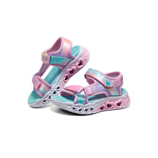 Skechers Skechers girls sandals summer Velcro flash children's shoes soft sole big children's casual beach shoes 303105L