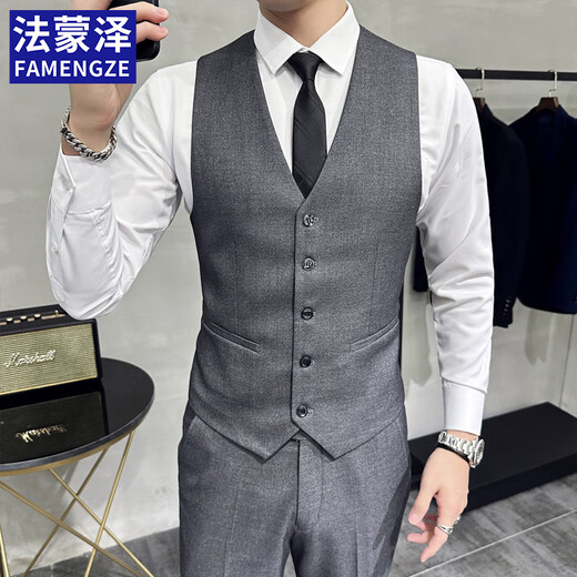 Farmontje Anzug Weste Set Herrenhochzeitsbräutigams-Gruppengeschäft Casual Large Size Workwear Weste Professionelle Herrenkleidung Schwarz Weste + Krawatte 4xl [155-170jin [Jin ist 0,5 kg]]