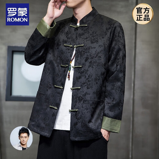 罗蒙（ROMON）新中式唐装男中国风秋冬季长袖夹克复古盘扣汉服宽松大码男士外套 Y757黄色 3XL 165-180斤
