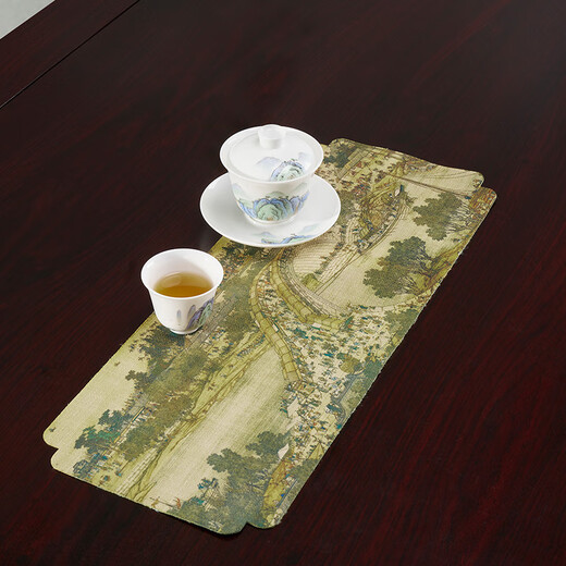 Han and Tang waterproof tea mats, home living room coffee table, tablecloth, tea towel, tea tray mat, Chinese Zen table flag, tea ceremony accessories, Qianli Jiangshan double-sided tea mat (48*18cm)
