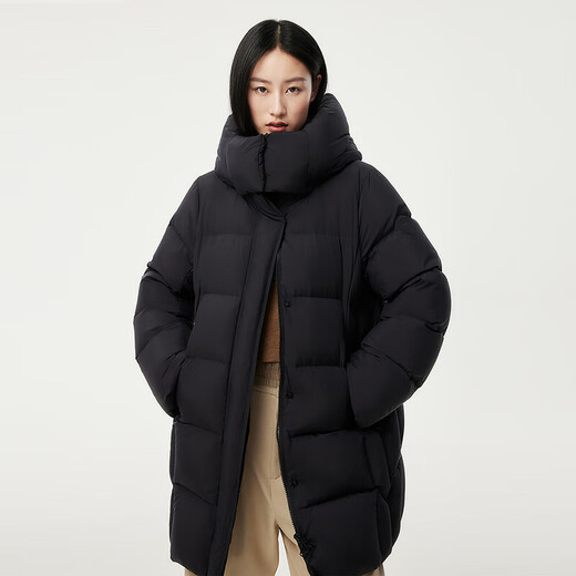 Tambor Down Jacket Women's Medium Long Removable Hood Loose Warm Versatile Jacket 530558V Black 185
