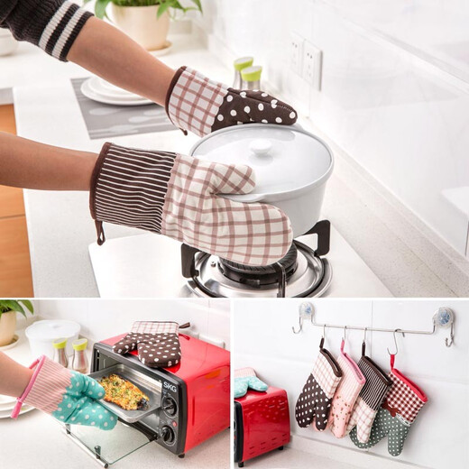 Shengying Oven Gloves Thickened Insulated Gloves Anti-scalding Gloves Microwave Oven Gloves Heat-Resistant Gloves Two Pack Coffee Wave Dots