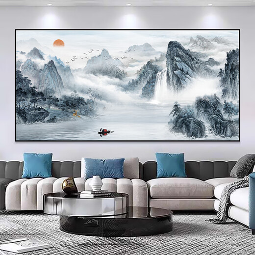 Dincmei Dingchuangmei Landscape Painting Stickers Living Room Decoration Painting Backer Wangcai Office Background Wall Sticker Self-adhesive Landscape Painting Mural 01. Flowing Water Makes Money Width 60cm-Height 30cm Self-adhesive Landscape Painting with Glue on the Back