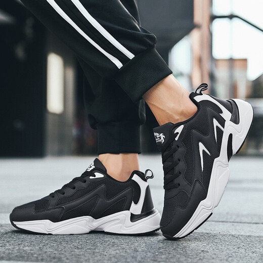 HEACOOA boys shoes junior high school students spring 2025 new boys casual sneakers teenagers breathable running sneakers black and white mesh 9195 38