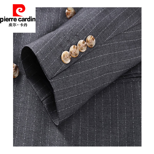 Pierre Cardin Light Luxury High-end Brand Men's Clothing Double-breasted Business Suit Suit Men's Korean Style Slim Groom Wedding Dress British Style Striped Custom Suit Versatile New Knitted Gray Two-piece Set S/46