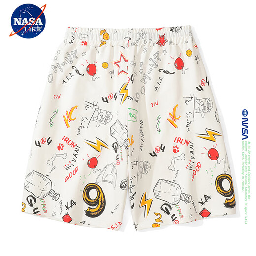 NASALIKE official full-print graffiti shorts men's summer casual shorts beach large pants men's sports breathable cotton pants white XL (recommended 129-145Jin Jin equals 0.5 kg)