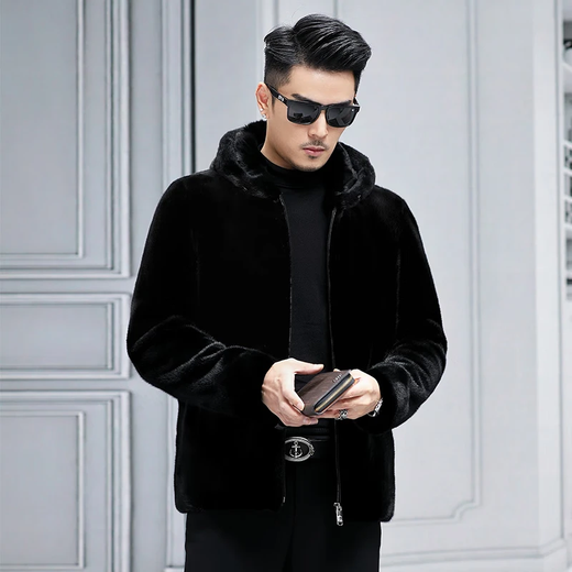 
Muqiantang mink coat men's coat short hair large size real mink coat men's fur hooded zipper Danish mink hooded 5XL Recommended weight 175Jin[Jin equals 0.5 kg]-185Jin[Jin equals 0.5 kg]