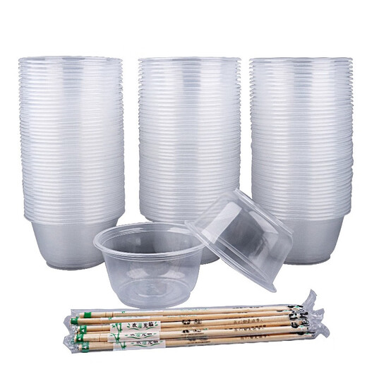 Hua'anjia disposable tableware and chopsticks set for home banquets and weddings New Year's Eve plastic round 360 bowl type 50 chopsticks 50 pairs
