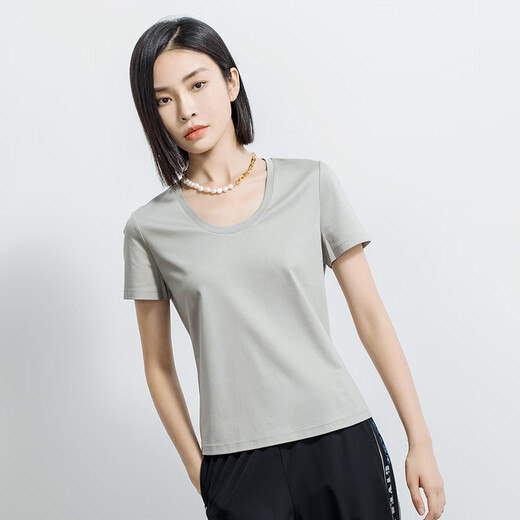Yifei (YIFINI) [Cool] Short loose T-shirt with silk U-neck for women's summer new thin model 2105Z983 Black 0M