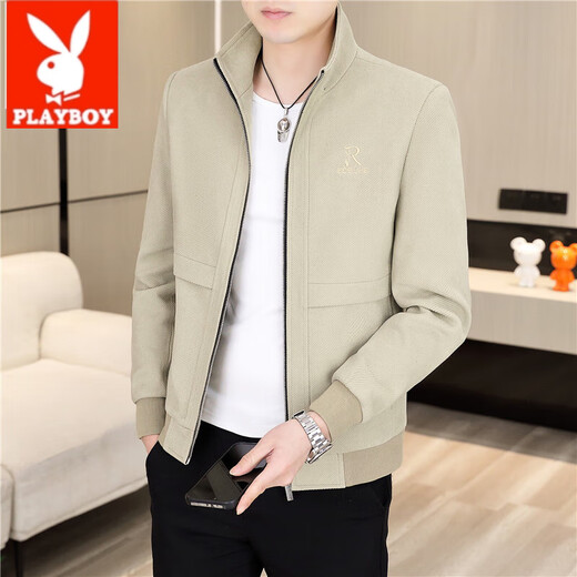 Playboy (PLAYBOY) men's new stand-up collar jacket zipper shirt top spring and autumn casual fashion Korean style youth handsome handsome boy jacket 2687 black L