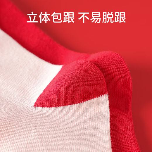 红豆儿童袜子男女童本命年红色新年四季棉袜中筒袜2双装W5010 24-26cm