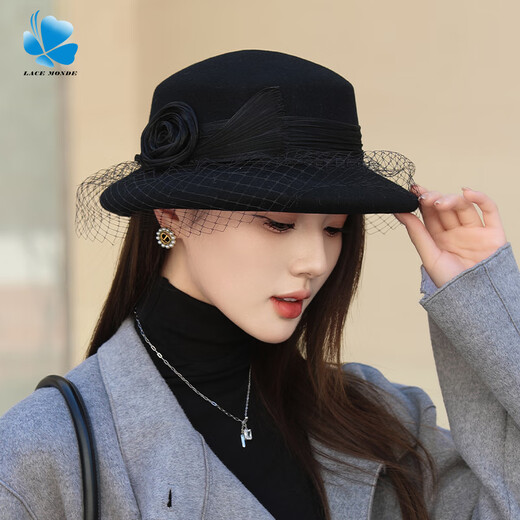 Lan Shimeng Wearing Autumn and Winter Hat Women's Wool Top Hat Warm Basin Hat Hepburn Style Fisherman Hat Elegant Fashion Flower Decoration High-end Light Luxury*White (High Quality-100% Wool) Adult Per Size (Adjustable 56-58cm)