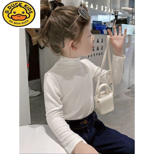 G.duck Girls Half Turtle Collar Long Sleeve T-Shirt Spring and Autumn Baby Girl Fashionable Spring Style Paired with Children's Modal Bottoming Shirt T White 90 Recommended 80-90