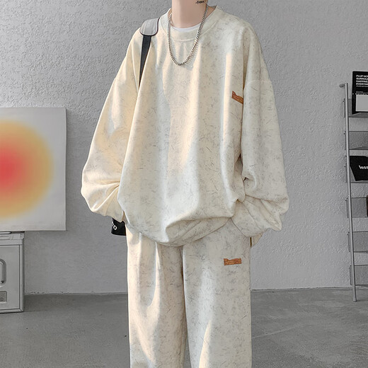 Phelos High-End schwere Krawatten-Dye-Sweatshirt-Anzug für Boys Casual Sports Joggshose Herumn Trendy Marke Großgröße Lose zweiteiler Set TZ761 Black 5XL (210-230jin [Jin Equals Equals Equals]))